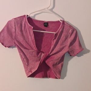 wild fable Pink Ribbed Cropped Twist-Front Top